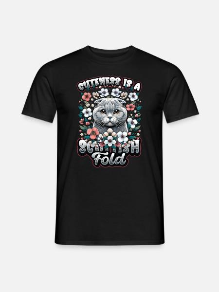 Cute Scottish Fold Cat Motif - Men's T-Shirt - black