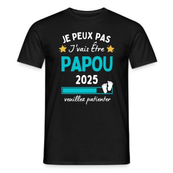 Je peux pas j'vais être Papou 2025 Futur Papy - T-shirt homme - noir - Devant - AI Model Male 178 light (178cm)