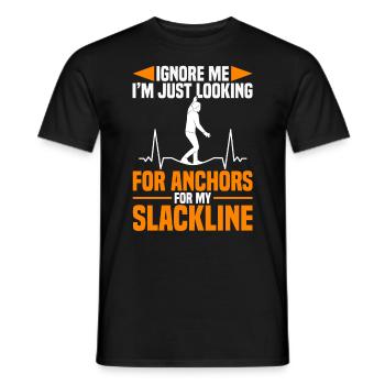 Je cherche juste des ancrages pour ma slackline - T-shirt homme - noir - Devant - AI Model Male 178 light (178cm)
