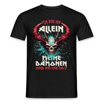ICH BIN NIE ALLEIN - MEINE DÄMONEN SIND BEI MIR - Männer T-Shirt - Schwarz - Vorne - AI Model Male 178 light (178cm)