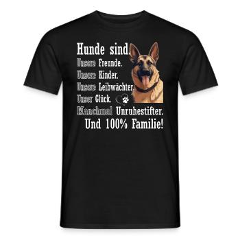 "Dogs are 100% family" German Shepherd - Men's T-Shirt - black - Front - AI Model Male 178 light (178cm)