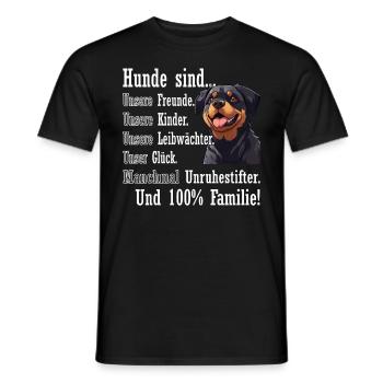 "Dogs are 100% family" Rottweiler - Men's T-Shirt - black - Front - AI Model Male 178 light (178cm)