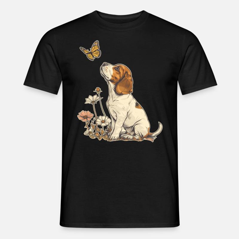Beagle und Schmetterling - Männer T-Shirt - Schwarz