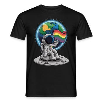 We are all human LGBTQIA+ Pride Astronaut - Men's T-Shirt - black - Front - AI Model Male 178 light (178cm)