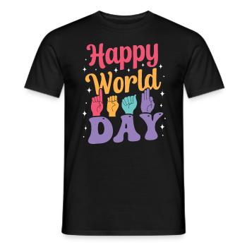 Professeur d’ASL Langue des signes américaine - T-shirt homme - noir - Devant - AI Model Male 178 light (178cm)