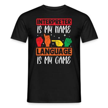 Professeur d’ASL Langue des signes américaine - T-shirt homme - noir - Devant - AI Model Male 178 light (178cm)