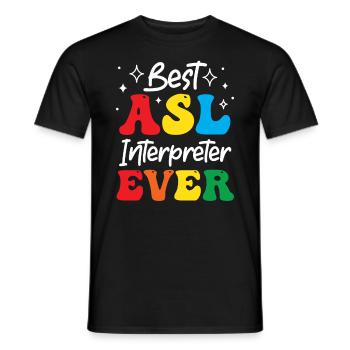 Professeur d’ASL Langue des signes américaine - T-shirt homme - noir - Devant - AI Model Male 178 light (178cm)