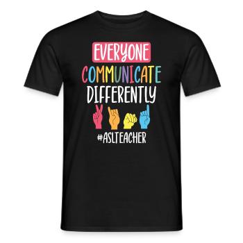 Professeur d’ASL Langue des signes américaine - T-shirt homme - noir - Devant - AI Model Male 178 light (178cm)