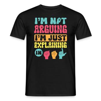 Professeur d’ASL Langue des signes américaine - T-shirt homme - noir - Devant - AI Model Male 178 light (178cm)