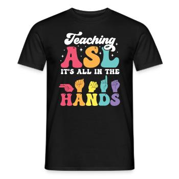 Professeur d’ASL Langue des signes américaine - T-shirt homme - noir - Devant - AI Model Male 178 light (178cm)