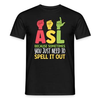 Professeur d’ASL Langue des signes américaine - T-shirt homme - noir - Devant - AI Model Male 178 light (178cm)