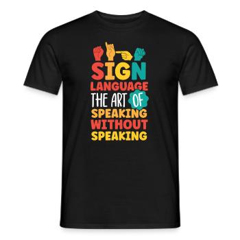 Professeur d’ASL Langue des signes américaine - T-shirt homme - noir - Devant - AI Model Male 178 light (178cm)