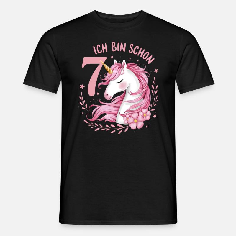 7. Geburtstag Mädchen 7 Jahre Pferd Pferde Einhorn - Männer T-Shirt - Schwarz