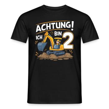 2ème anniversaire garçon 2 ans excavatrice chantier - T-shirt homme - noir - Devant - AI Model Male 178 light (178cm)