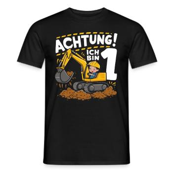 1er anniversaire garçon 1 an chantier de construction d’excavatrice - T-shirt homme - noir - Devant - AI Model Male 178 light (178cm)