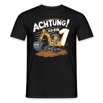 1er anniversaire garçon 1 an chantier de construction d’excavatrice - T-shirt homme - noir - Devant - AI Model Male 178 light (178cm)
