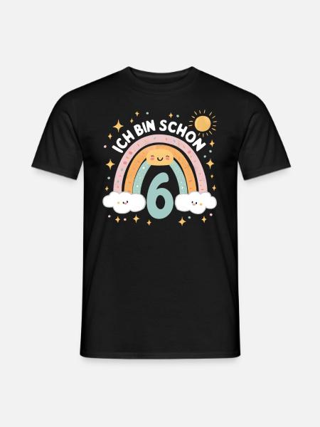 6. Geburtstag Geburtstagsshirt Regenbogen Wolke - Männer T-Shirt - Schwarz