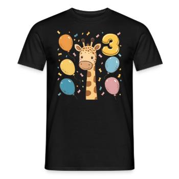 Fête d’anniversaire des enfants girafe du 3e anniversaire - T-shirt homme - noir - Devant - AI Model Male 178 light (178cm)