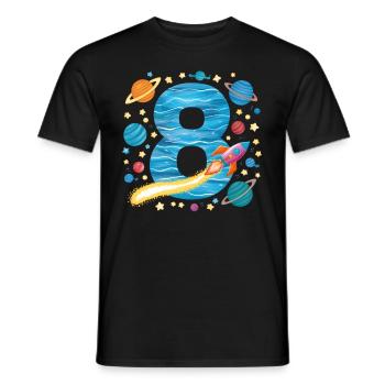 8th Birthday Boys 8 Years Planet Birthday - Men's T-Shirt - black - Front - AI Model Male 178 light (178cm)