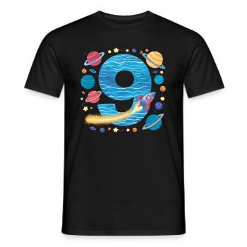9th Birthday Boys 9 Years Planet Birthday - Men's T-Shirt - black - Front - AI Model Male 178 light (178cm)