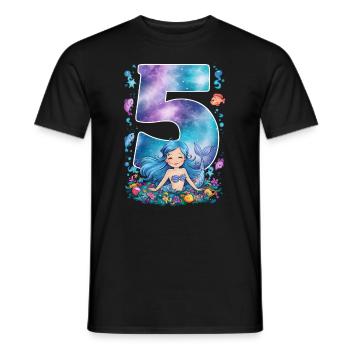 5ème anniversaire fille 5 ans sirène fête - T-shirt homme - noir - Devant - AI Model Male 178 light (178cm)
