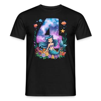 4ème anniversaire fille 4 ans sirène fête - T-shirt homme - noir - Devant - AI Model Male 178 light (178cm)