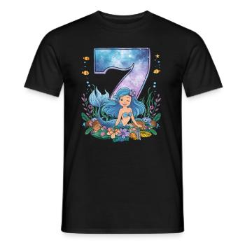 7th Birthday Girl 7 Years Mermaid Party - Men's T-Shirt - black - Front - AI Model Male 178 light (178cm)
