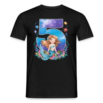 5ème anniversaire fille 5 ans sirène fête - T-shirt homme - noir - Devant - AI Model Male 178 light (178cm)