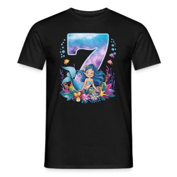 7th Birthday Girl 7 Years Mermaid Party - Men's T-Shirt - black - Front - AI Model Male 178 light (178cm)