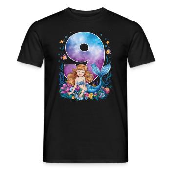 9th Birthday Girl 9 Years Mermaid Party - Men's T-Shirt - black - Front - AI Model Male 178 light (178cm)