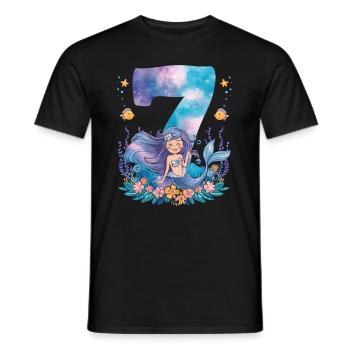 7th Birthday Girl 7 Years Mermaid Party - Men's T-Shirt - black - Front - AI Model Male 178 light (178cm)