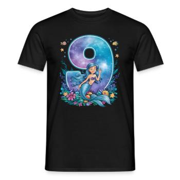 9th Birthday Girl 9 Years Mermaid Party - Men's T-Shirt - black - Front - AI Model Male 178 light (178cm)