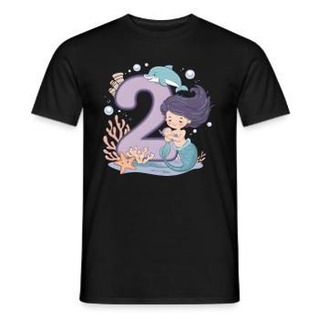 2ème anniversaire fille 2 ans sirène fête - T-shirt homme - noir - Devant - AI Model Male 178 light (178cm)