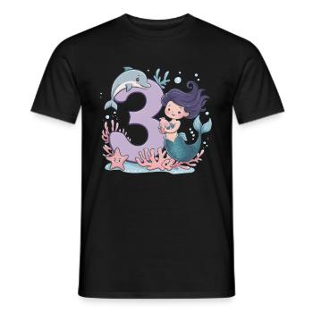 3ème anniversaire fille 3 ans sirène fête - T-shirt homme - noir - Devant - AI Model Male 178 light (178cm)