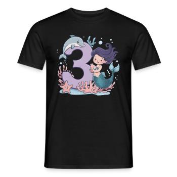 3ème anniversaire fille 3 ans sirène fête - T-shirt homme - noir - Devant - AI Model Male 178 light (178cm)