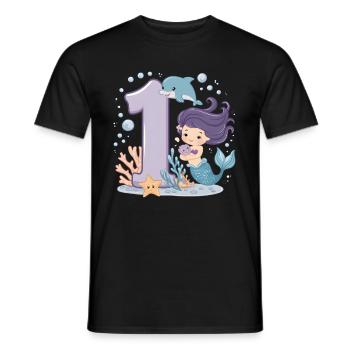 1er anniversaire fille 1 an sirène fête - T-shirt homme - noir - Devant - AI Model Male 178 light (178cm)