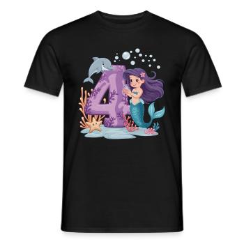 4ème anniversaire fille 4 ans sirène fête - T-shirt homme - noir - Devant - AI Model Male 178 light (178cm)
