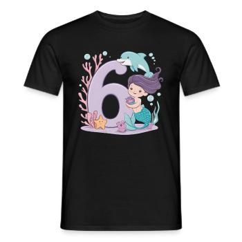 6th Birthday Girl 6 Years Mermaid Party - Men's T-Shirt - black - Front - AI Model Male 178 light (178cm)