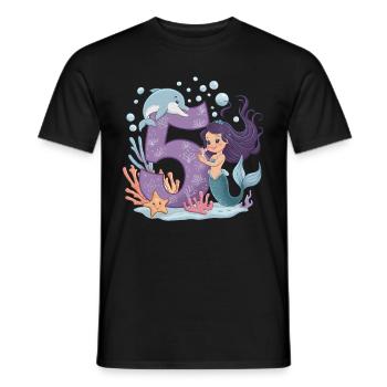 5ème anniversaire fille 5 ans sirène fête - T-shirt homme - noir - Devant - AI Model Male 178 light (178cm)