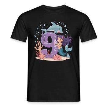 9th Birthday Girl 9 Years Mermaid Party - Men's T-Shirt - black - Front - AI Model Male 178 light (178cm)