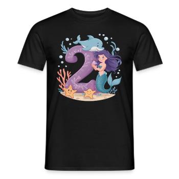 2ème anniversaire fille 2 ans sirène fête - T-shirt homme - noir - Devant - AI Model Male 178 light (178cm)