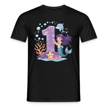 1er anniversaire fille 1 an sirène fête - T-shirt homme - noir - Devant - AI Model Male 178 light (178cm)