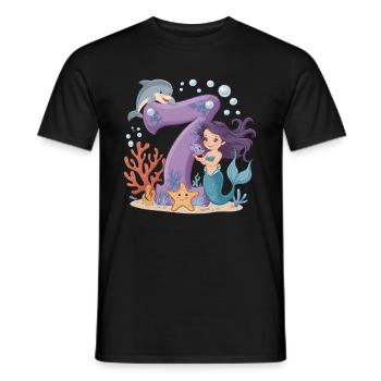 7th Birthday Girl 7 Years Mermaid Party - Men's T-Shirt - black - Front - AI Model Male 178 light (178cm)