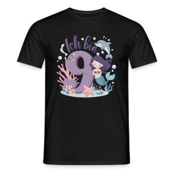 9th Birthday Girl 9 Years Mermaid Party - Men's T-Shirt - black - Front - AI Model Male 178 light (178cm)