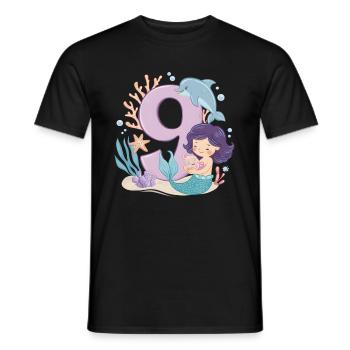 9th Birthday Girl 9 Years Mermaid Party - Men's T-Shirt - black - Front - AI Model Male 178 light (178cm)