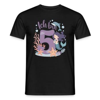 5ème anniversaire fille 5 ans sirène fête - T-shirt homme - noir - Devant - AI Model Male 178 light (178cm)