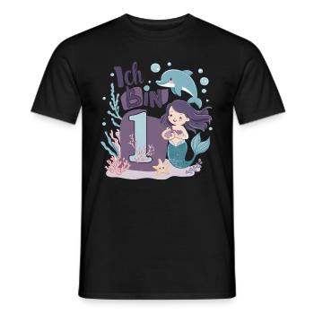 1er anniversaire fille 1 an sirène fête - T-shirt homme - noir - Devant - AI Model Male 178 light (178cm)