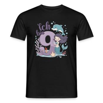 9th Birthday Girl 9 Years Mermaid Party - Men's T-Shirt - black - Front - AI Model Male 178 light (178cm)