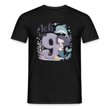 9th Birthday Girl 9 Years Mermaid Party - Men's T-Shirt - black - Front - AI Model Male 178 light (178cm)