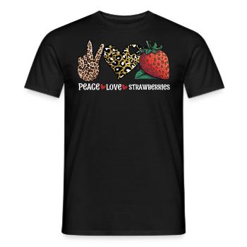 Peace Love Strawberry - Good Time Fruits Heart - Men's T-Shirt - black - Front - AI Model Male 178 light (178cm)
